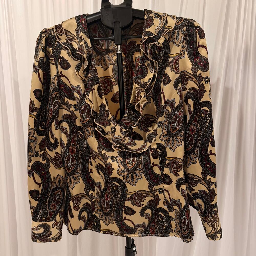 East 5th Paisley Women's Blouse Ruffle Neck Retro/Y2K/Classic L
